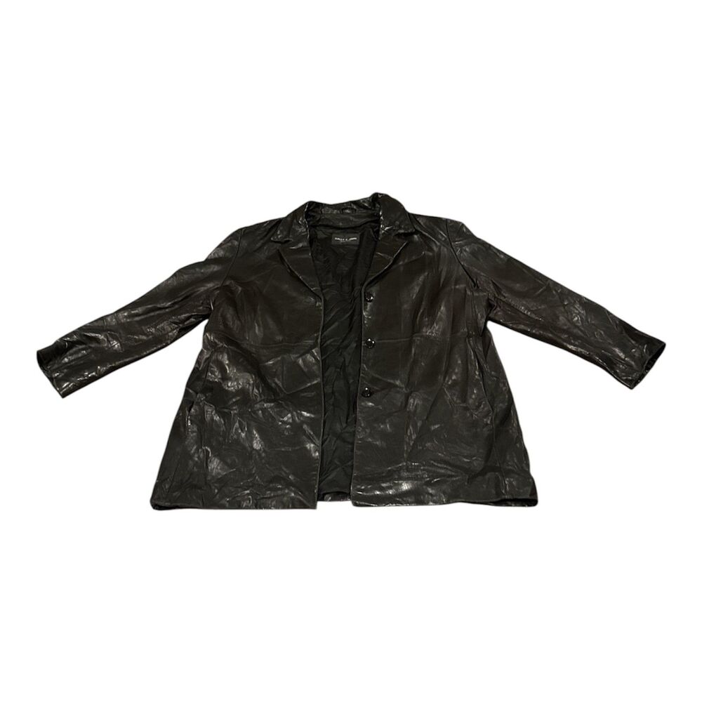 Sally & John New York Genuine Leather Button Front Blazer Jacket Black